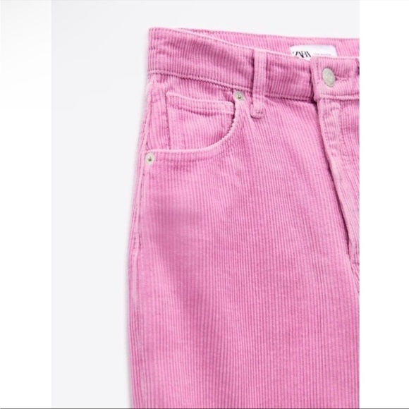 ZARA Bubblegum Pink Wide Leg High-Rise High Waisted Corduroy Pants Sz 0 Fit 00 - Picture 12 of 15